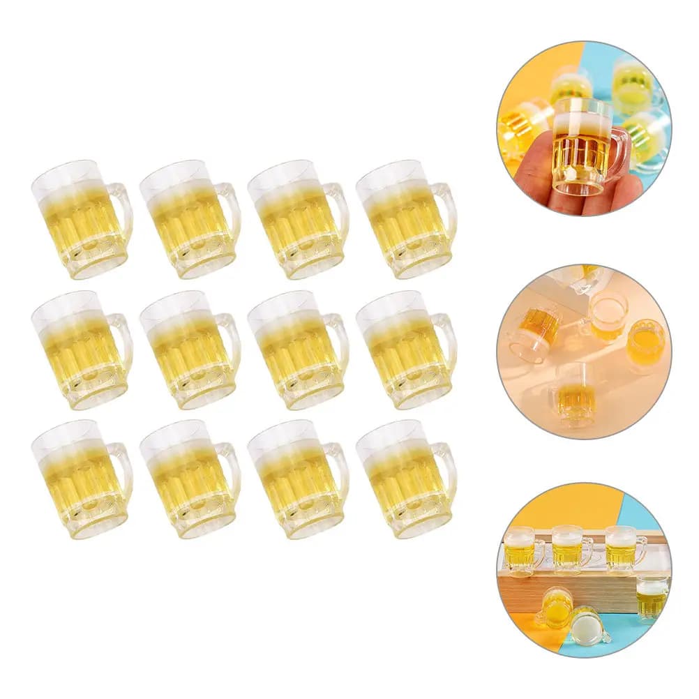 Set di 12 Mini Ornamenti a Forma di Boccale di Birra in Resina, Accessori per Casa in Miniatura, Decorazioni per Pub, Oggetti di Scena per Foto, Mini Boccali di Birra Decorativi