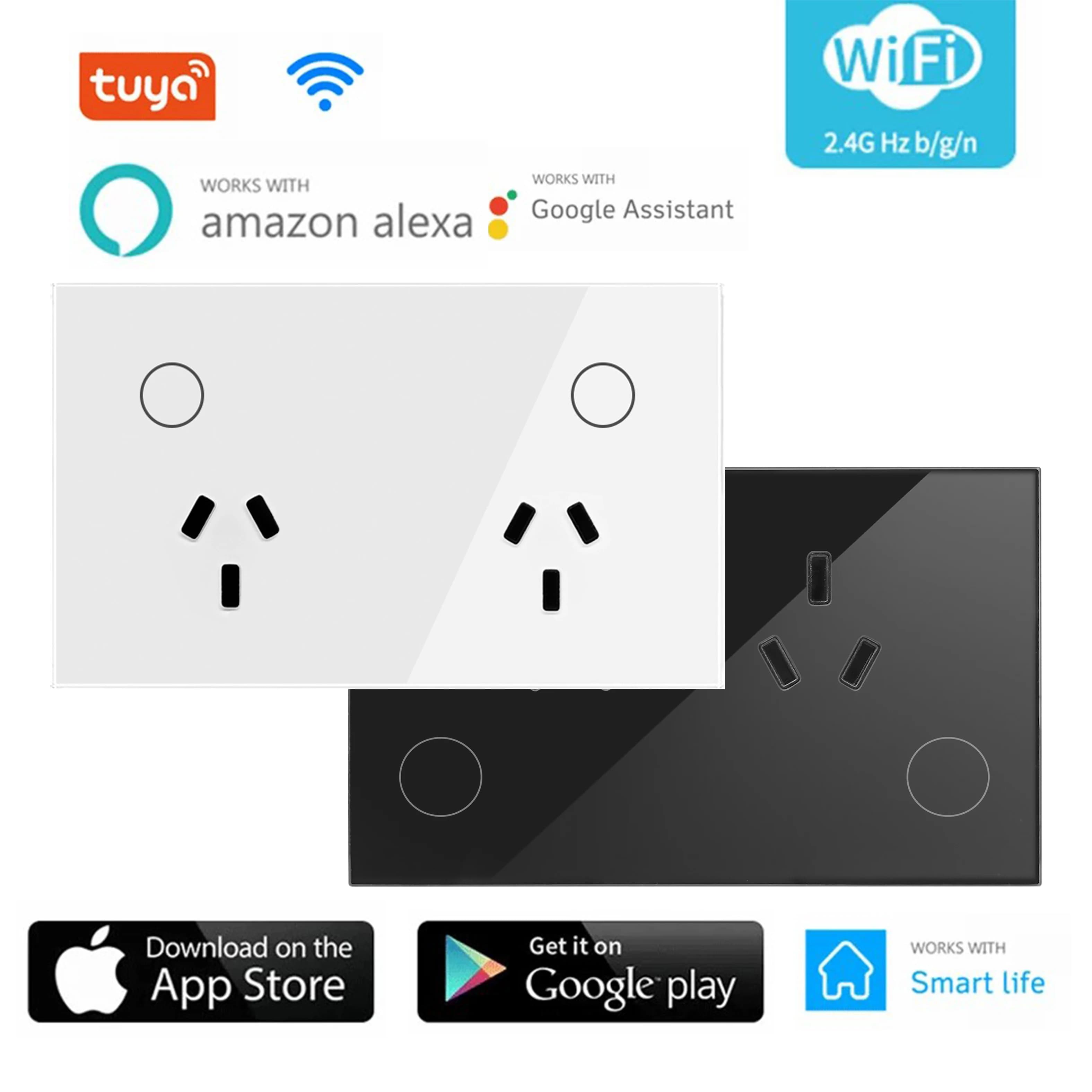 Tuya 15A AU Argentina Wall Mounted Panel WIFI Crystal White Touch Timmer Current socket Smart Home Voice Google Home Alexa