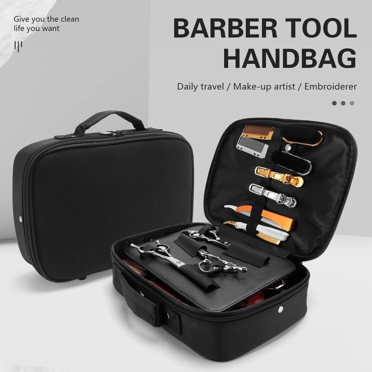 Black Barber Electric Haircut Bag, Hairdresser Tool Holder, Travel Sawing Organizer, Transport Box Holder