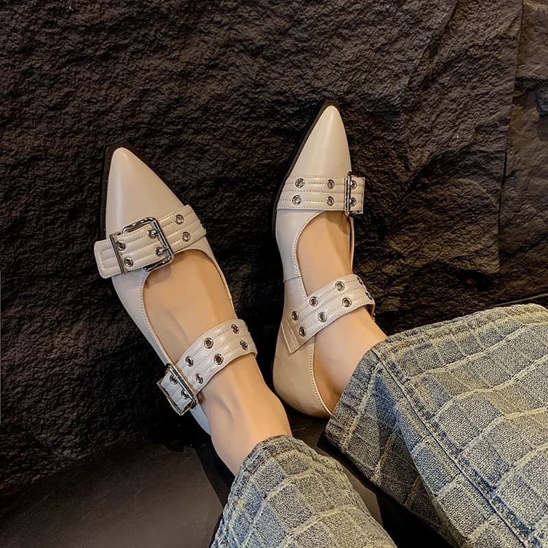 New Flat Women's Flat Shoe Shoe with Buckle for Belt in British Style with Deep Opening for Spring/Summer 2026,35-40