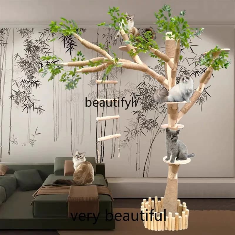 F132 Telaio da arrampicata per gatti, resistente all'usura, capelli antiaderenti, vero tronco dell'albero, grande albero da arrampicata per gatti, piattaforma da salto per animali domestici integrata