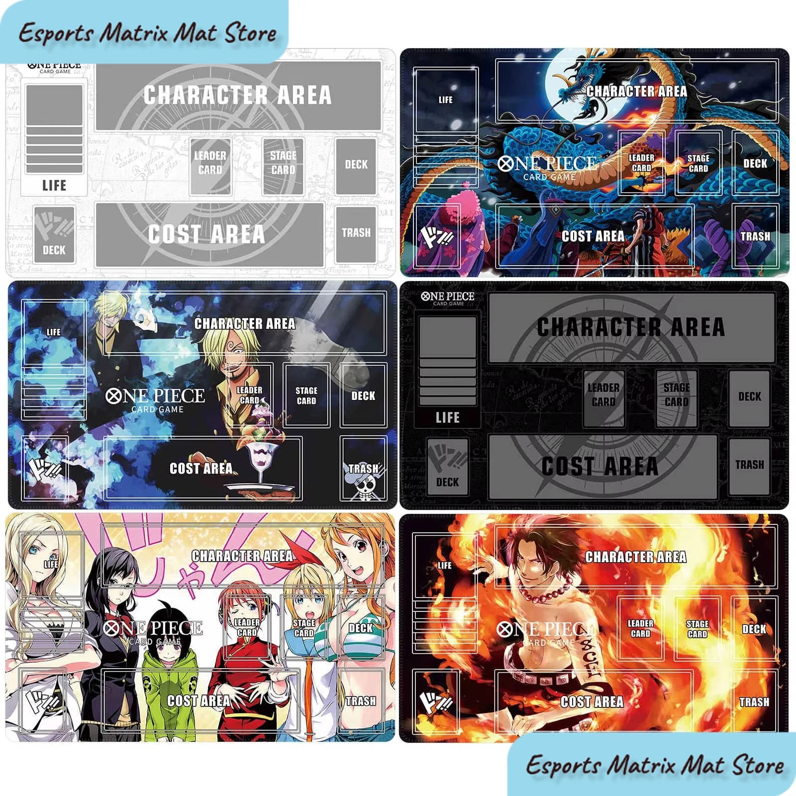 Tappetino da gioco One Piece Card Game, tappetino per mouse da gioco TCG con layout delle zone, tappetino da scrivania antiscivolo per appassionati di anime e giocatori di carte