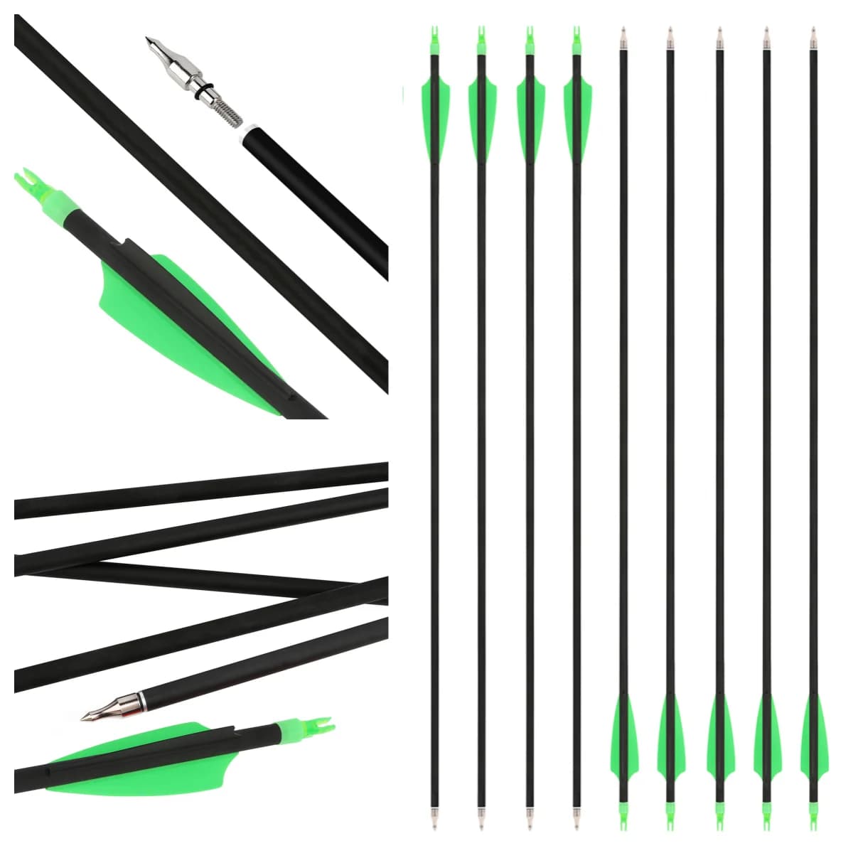 6/12 pezzi 30 pollici freccia colonna vertebrale 500 fibra di carbonio mista 3 "piuma di gomma 100 grani punta di freccia per tiro con l'arco caccia tiro con l'arco freccia