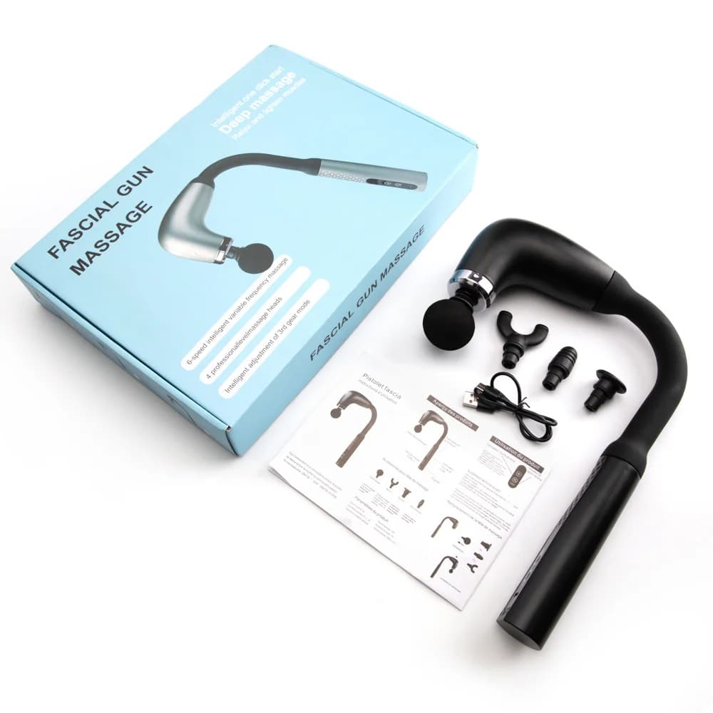 Electric back massager with strap gun with 9-level muscle vibration relaxing massage, comfortable massage gun with 4 massage heads