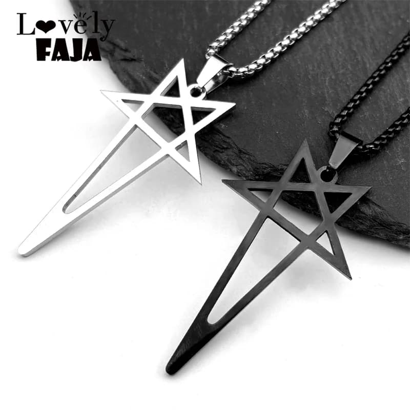 Collana con ciondolo pentagramma punk gotico per donna uomo acciaio inossidabile argento colore nero catena hip hop regalo per feste di gioielli