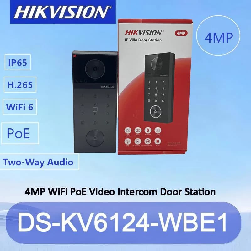 Videocitofono Hikvision DS-KV6124-WBE1 4MP PoE WiFi con Sblocco Tramite Scheda IC, Bluetooth, Audio Bidirezionale, IP65, Interfono Hik-Connect