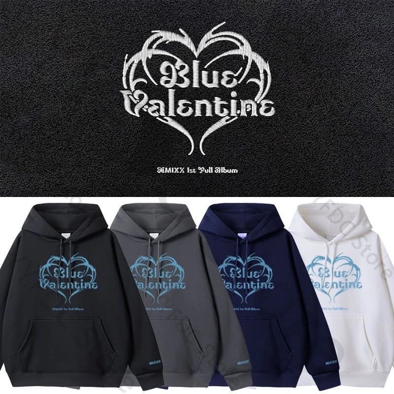 NMIXX Album Blue Valentine Felpe con cappuccio Kpop Moda Lettera Stampa Felpa Donna Uomo Tendenza coreana Autunno Felpa con cappuccio allentata per i fan Top