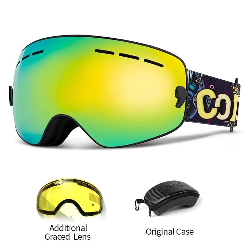 COPOZZ Occhiali da sci per bambini di marca 4-15 anni Occhiali da snowboard professionali antiappannamento per bambini Doppio UV400 Occhiali da maschera da sci per bambini