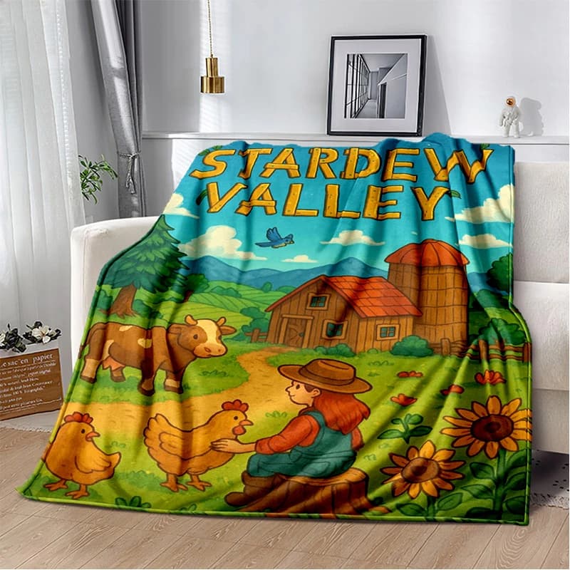 Coperta da cartone animato con mappa della fattoria 3D Stardew Valley, coperta morbida per la casa, camera da letto, divano letto, viaggio, copertura da picnic, regalo per bambini