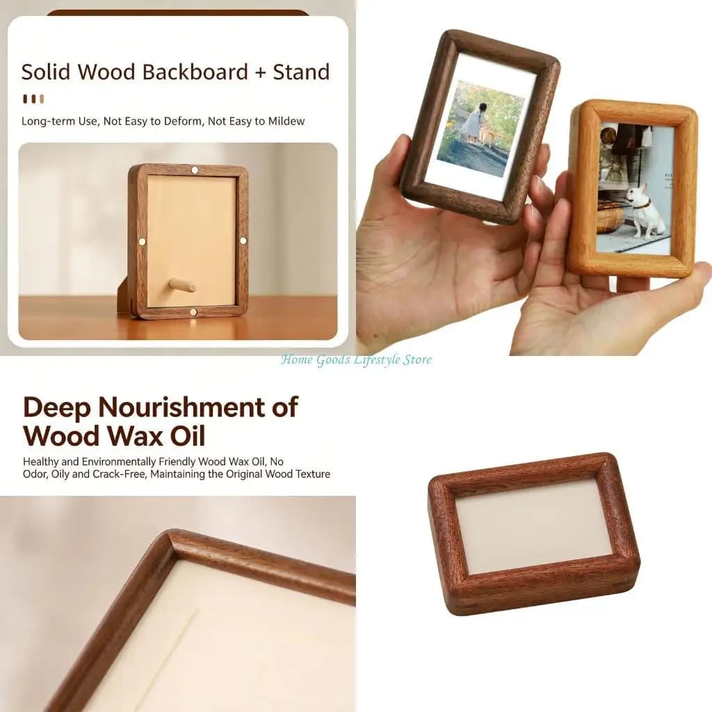 E74E Wooden Photo Frame For 3 Inch Pictures With Strong Fridge Magnet Mount And Desktop Stand