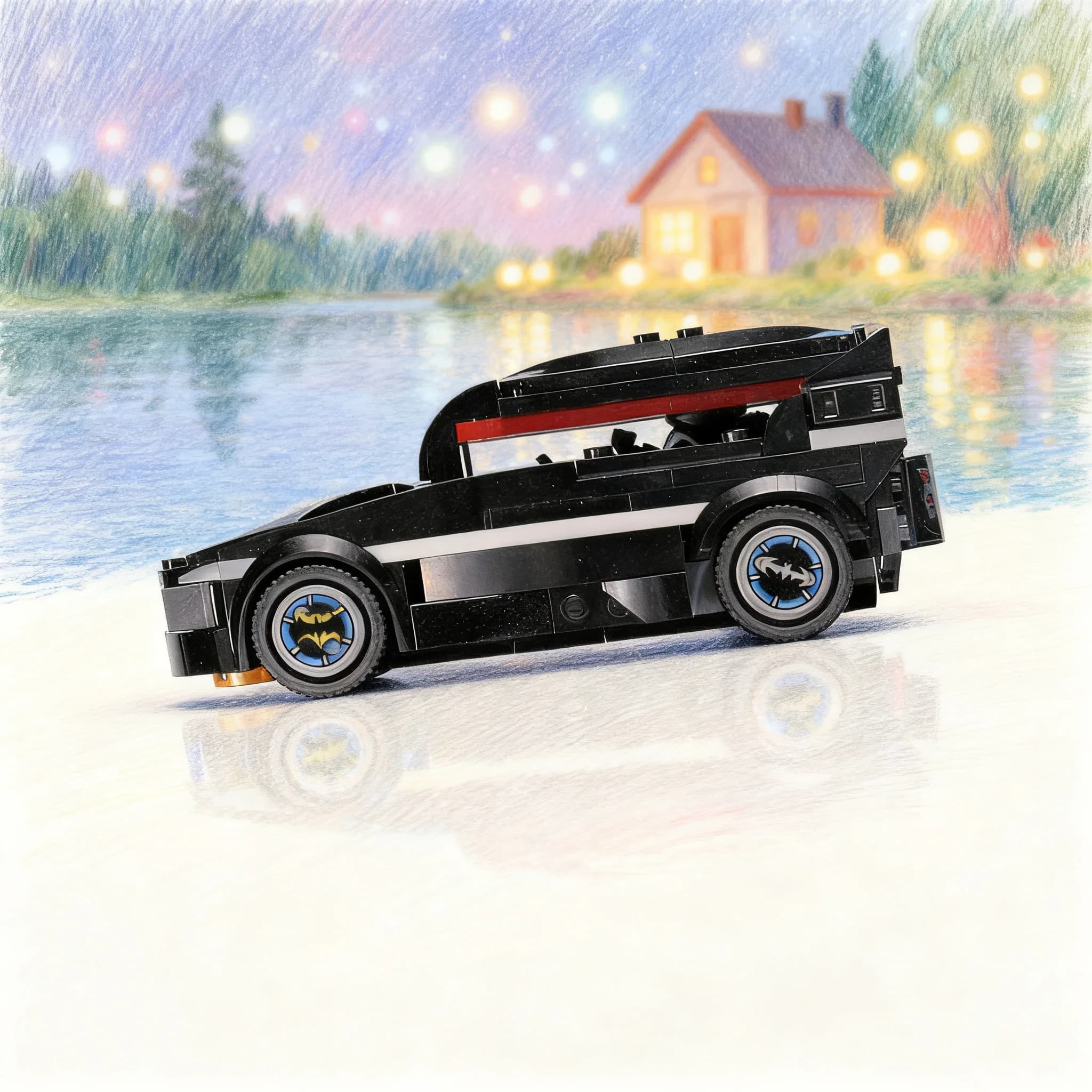 211pcs MOC Super Heroes DC Bat Hot Hatchback Model Building Blocks Christmas Gift Architecture Toy Collection Idea Brick Display