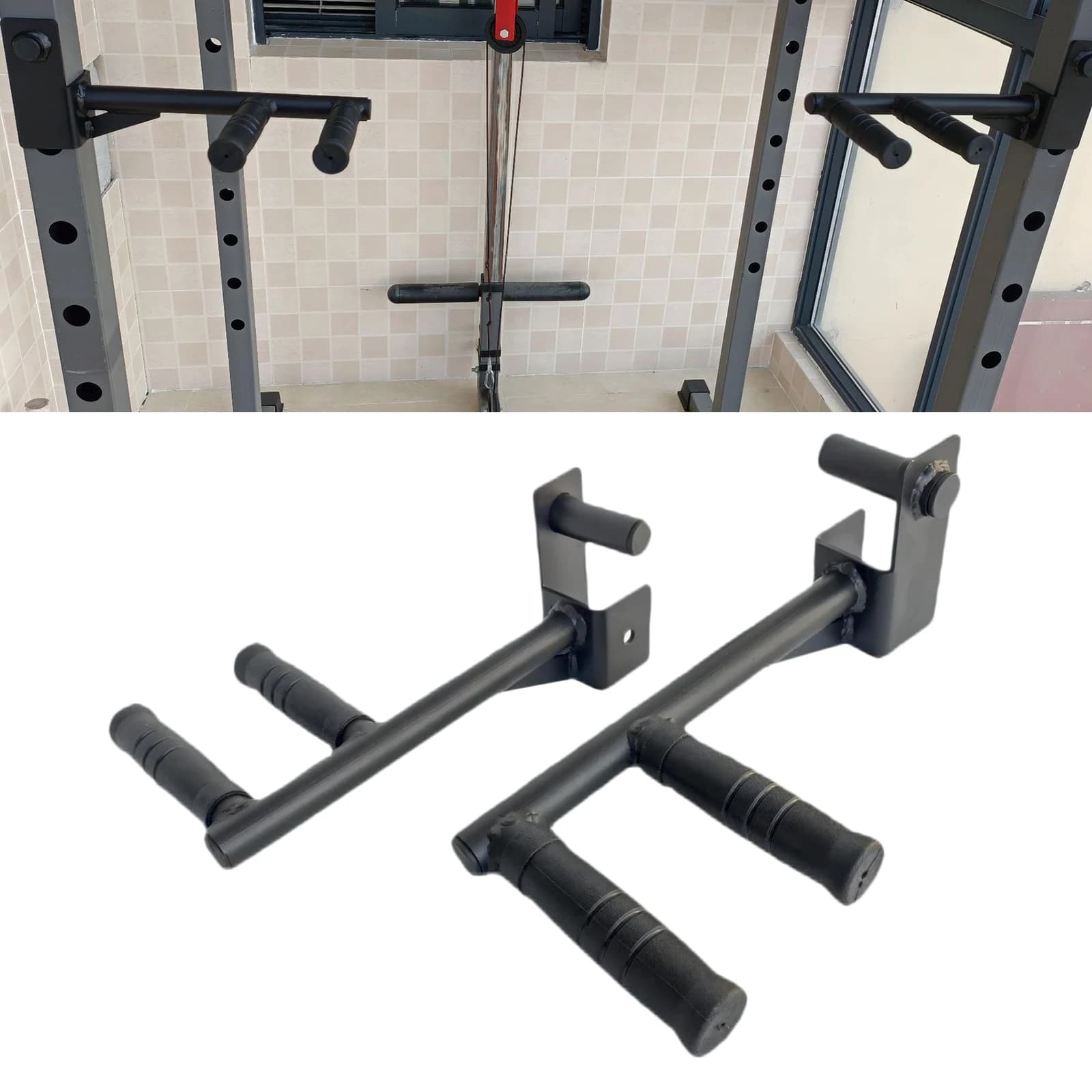 2 pieces Dip Bar Barbell Rack owners easy to install chest workout Pull up Push Up Grip handles Heavy Duty Gym Sports