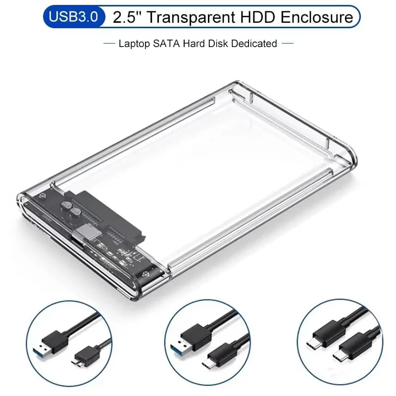 Case esterno trasparente per disco rigido da 2,5 pollici con USB 3.0 Type-C a SATA III per HDD/SSD SATA esterni da 2,5 pollici