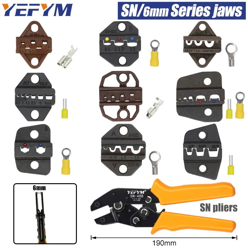 1 pz Pinza a crimpare ganascia SN/6mm (larghezza ganascia 6mm/pinze 190mm) per a forma 2.8 4.8 6.3/tubolare TE VE/terminali RV SV isolati
