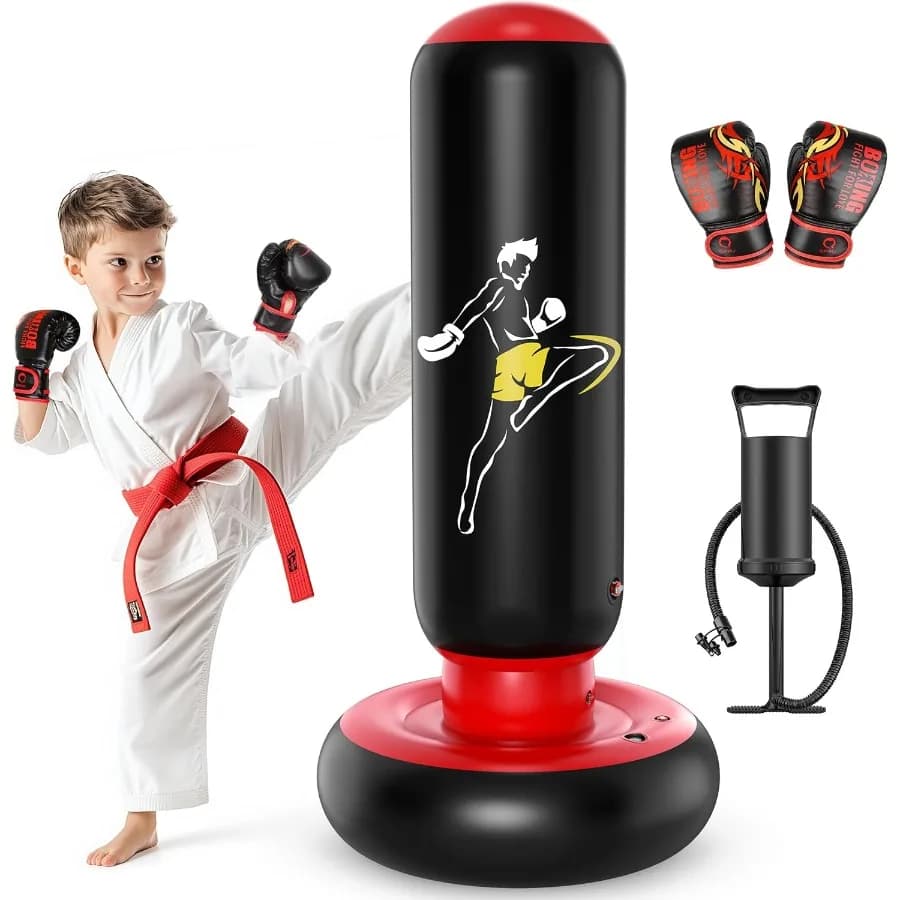 66 Inch Largest Inflatable Boxing Pack Inflatable Toy With Boxing Gloves For Age 6-12 Ideal equipment for indoor outdoor training for Pr