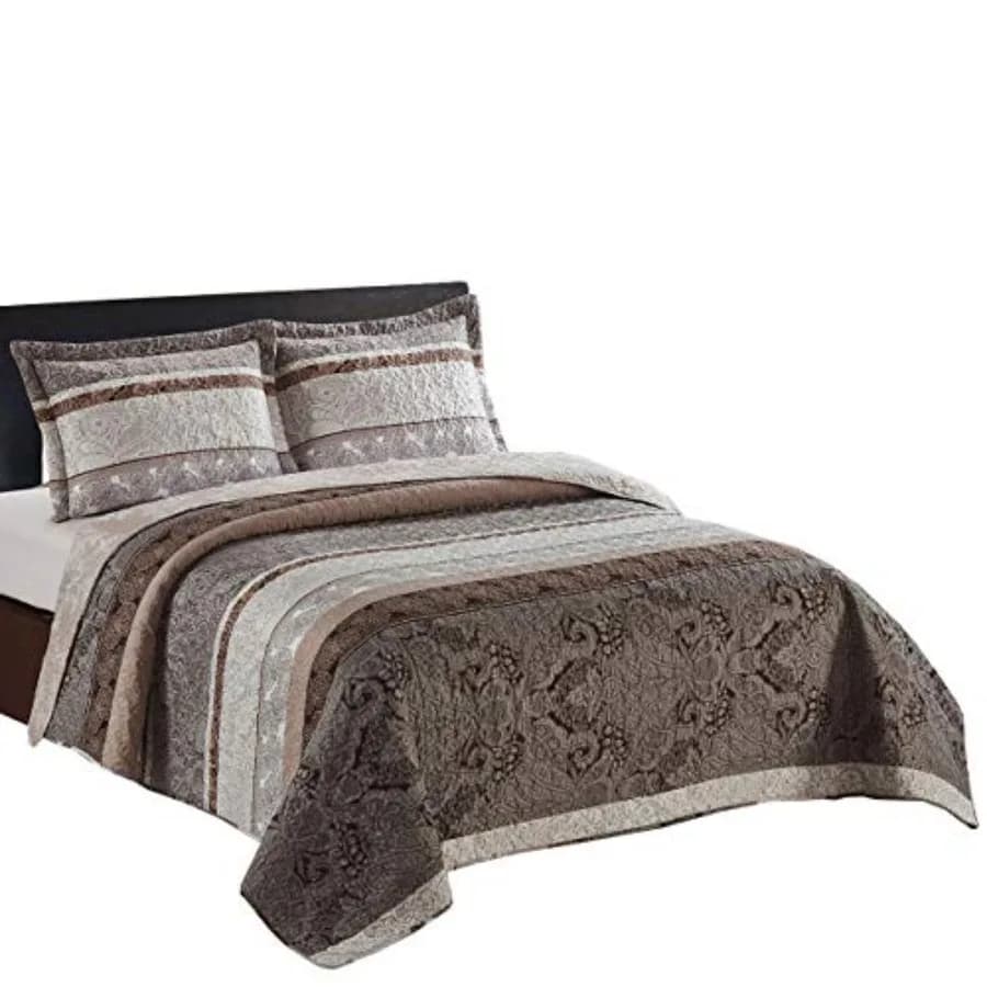 Copriletto Reversibile Taupe, Set Trapuntato Oversize 3 Pezzi, 234 cm di Larghezza x 244 cm di Lunghezza, Copriletto Leggero
