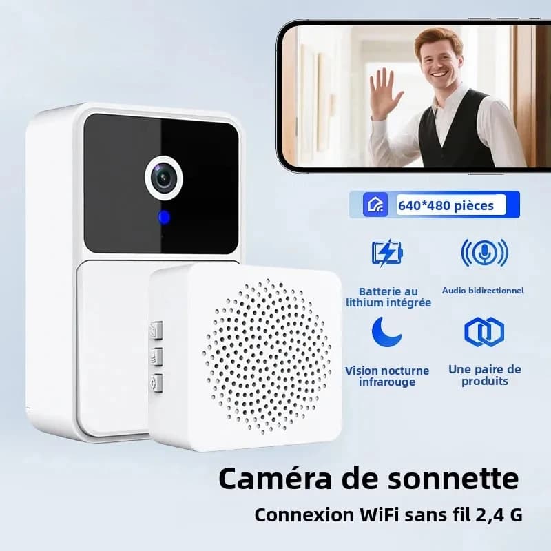 Campanello Wireless con Videocamera a Basso Consumo 2.4G WIFI Ricaricabile, Visione Notturna, Citofono Intelligente per Casa con Audio Bidirezionale