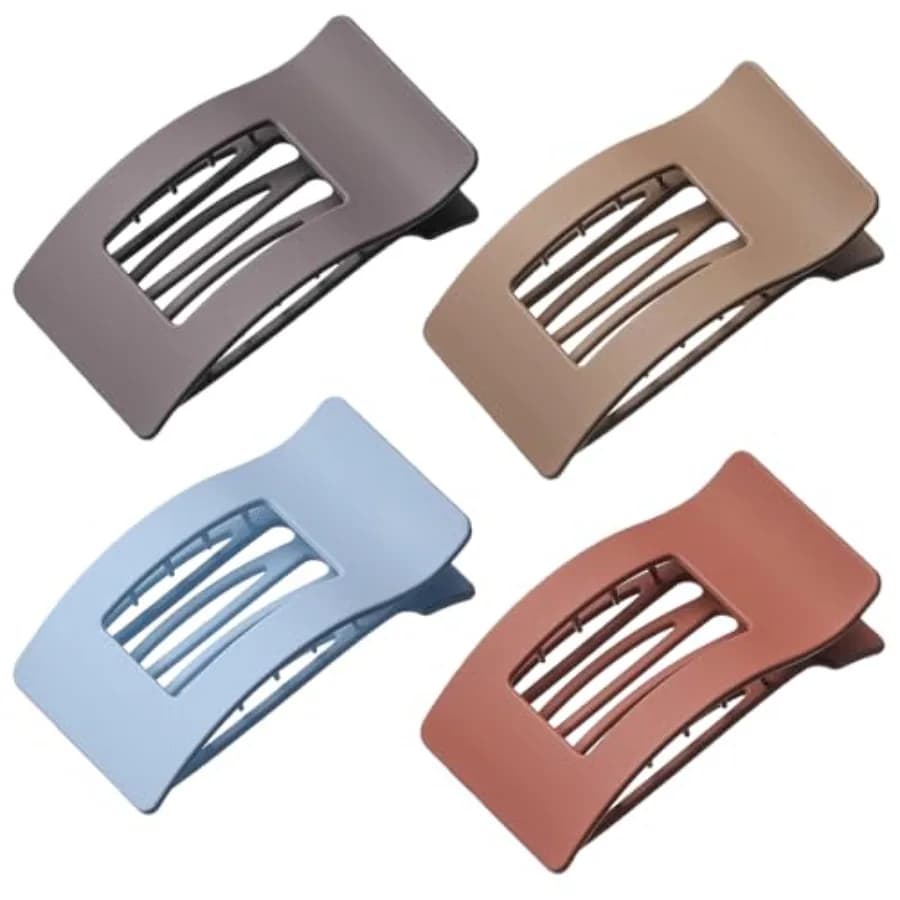 Set di 4 fermagli per capelli piatti da donna: fermagli a pinza rettangolari alla francese in marrone/grigio/azzurro/rosso, finitura opaca, tenuta forte