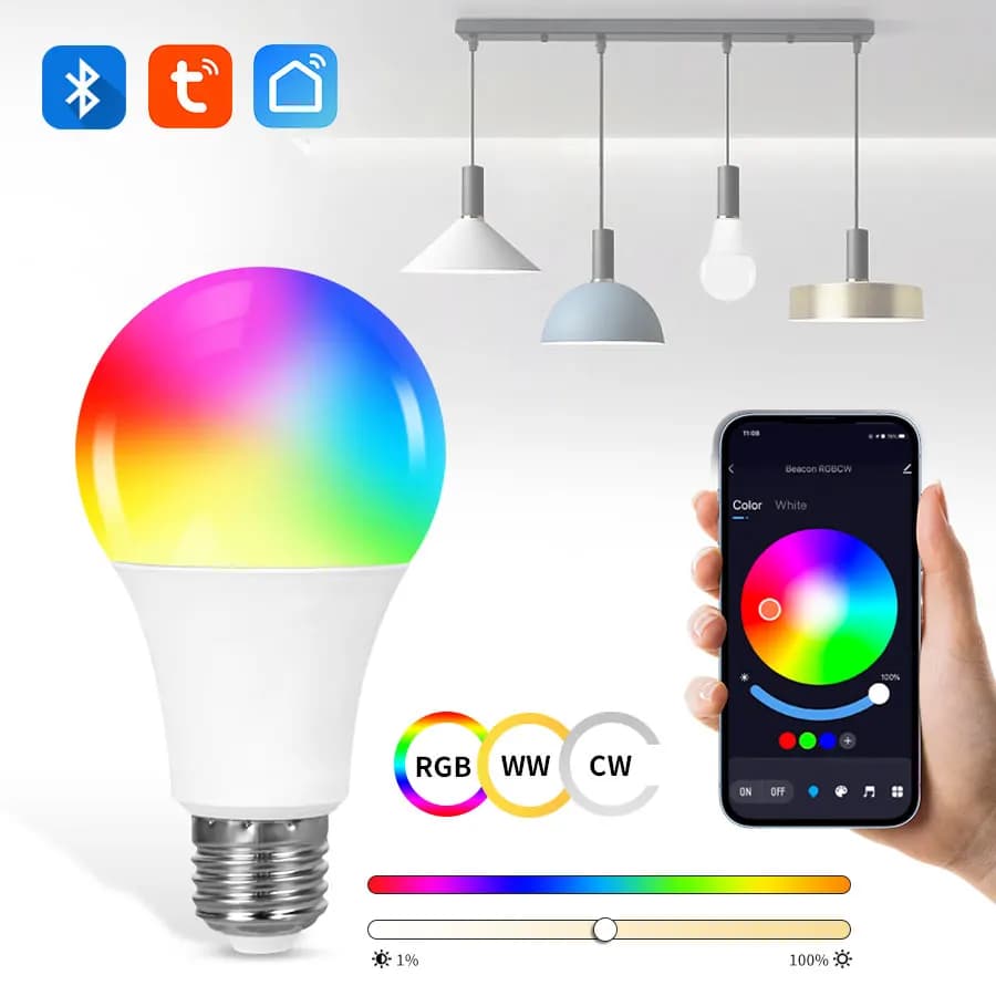 Lampadina LED Intelligente Tuya Bluetooth 220V 18W 15W 9W 110V 9W E27, Cambio Colore, Controllo App Smart Life, Funzione Timer