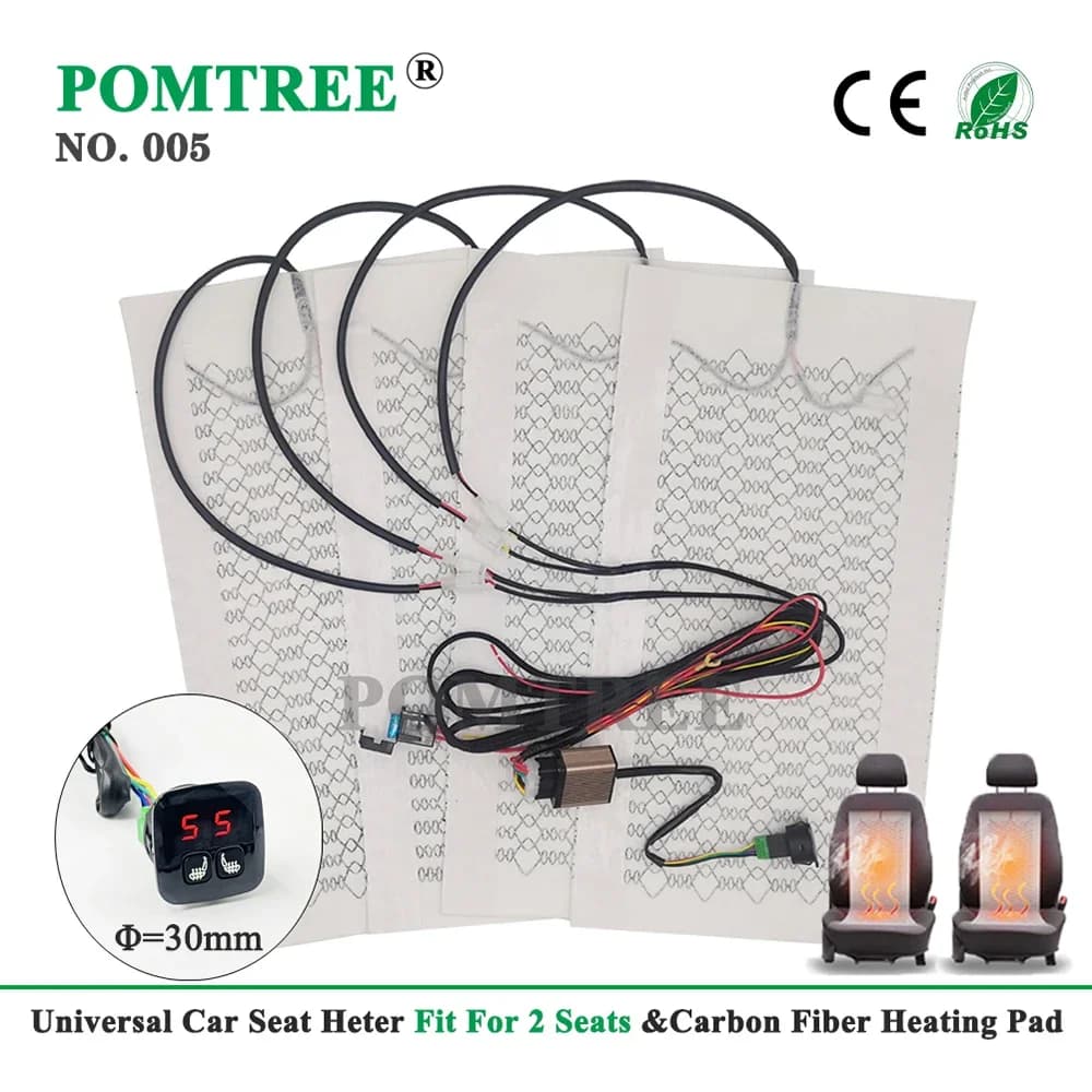 Car Seat Heater Set Integrated with Carbon Fiber Heating Bearings 12V Digital Display 5 Level Switch Double Control System Suitable for 2 Seats