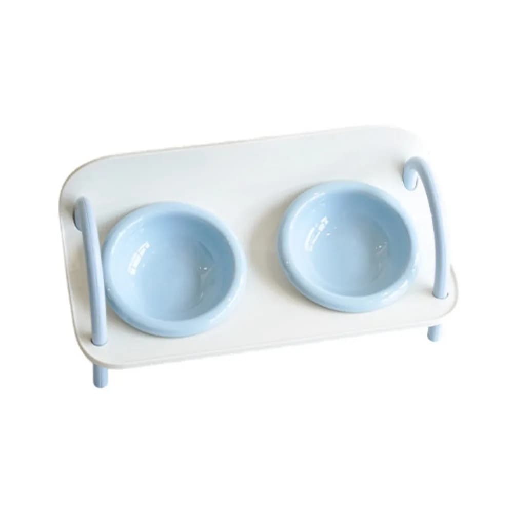 Ceramic Pet High Footed Bowl Double Bowls Anti-flip Cat Food Water Bowl with Stand Adjustable Height Elevated Pet Feeder Bowl