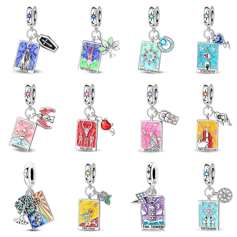 Nuove carte dei tarocchi in argento sterling 925 Dio della morte Posizione verticale Pendenti e ciondoli Perline adatte Braccialetti originali Pan Regali fai da te Gioielleria raffinata