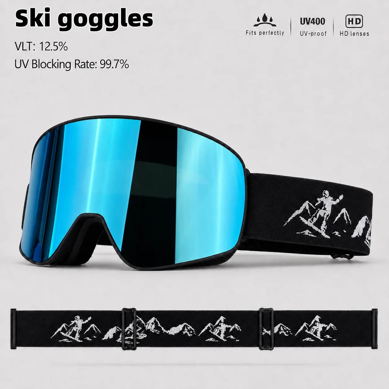 Professional Ski Goggles with Double-Layer Anti-Fog Lenses & Adjustable Strap for Men and Women