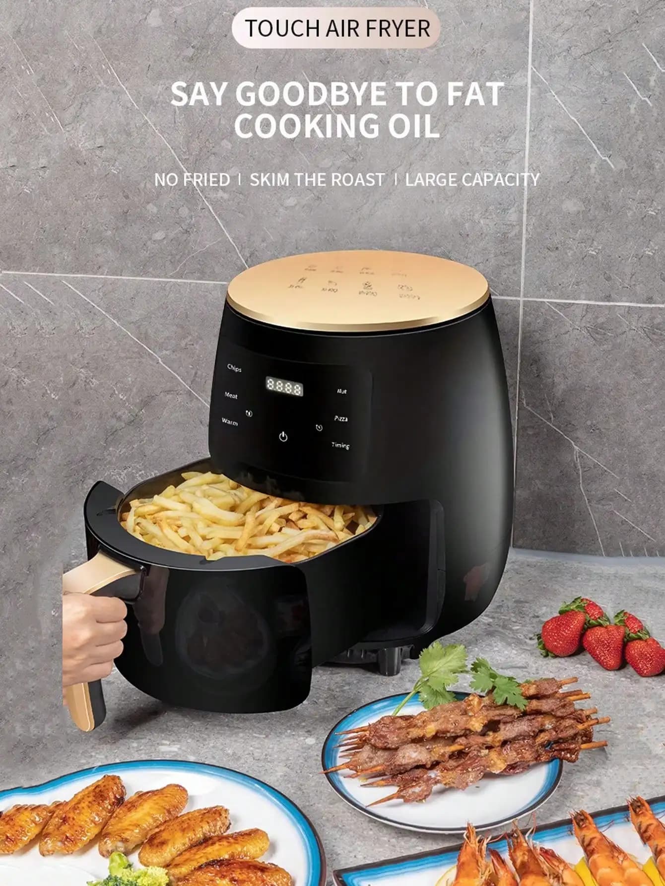 Multifunction Air Fryer with Touchscreen, for Domestic Use, for Bread, Roasted Chicken, Pizza, Chicken, BBQ Made in Home, Steak, Anti-Agents