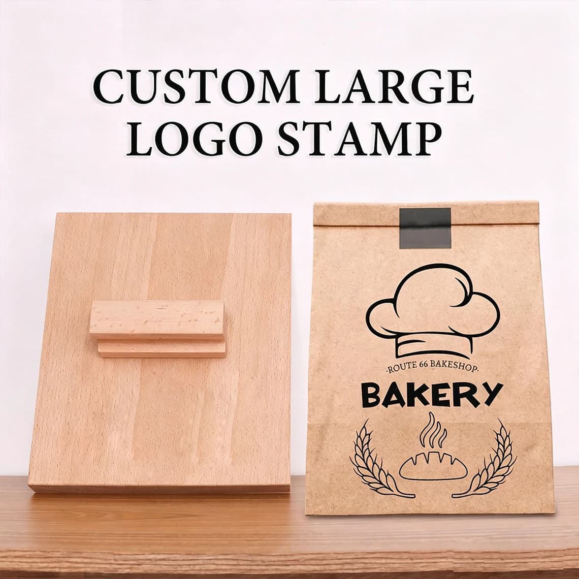 Timbro Personalizzato Grande per Confezioni Aziendali, Timbro in Legno e Gomma per Matrimoni, Sigillo Personalizzato con Logo per Sacchetti di Carta Kraft