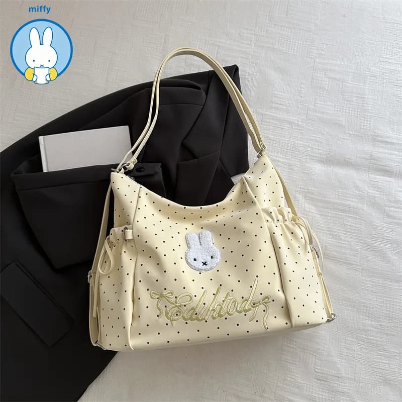 Kawaii Miffy Anime Cute Polka Dots Tote Bag Girls One Shoulder Shoulders New Style Fashion Versatile Commuting Exquisite Simple