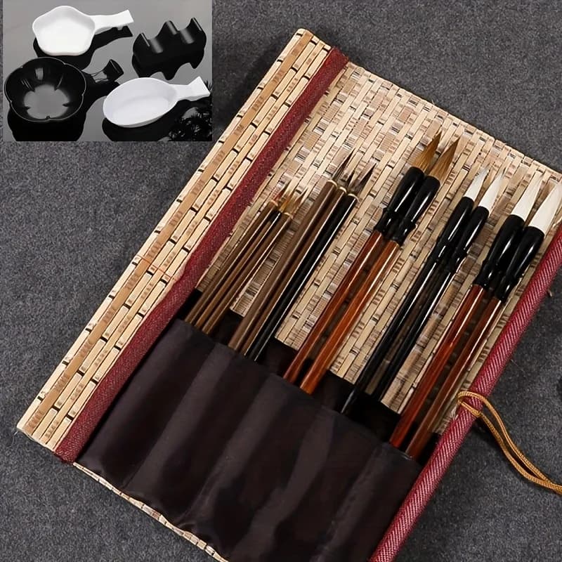17-piece set,Painting brush set, with bamboo bag - high-quality watercolor and traditional calligraphy brushes