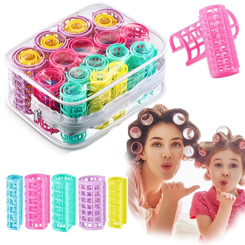 Rulli per capelli in plastica da 30 pezzi bigodini a scatto rulli autobloccanti per parrucchieri fai-da-te parrucchiere barbiere, 5 taglie