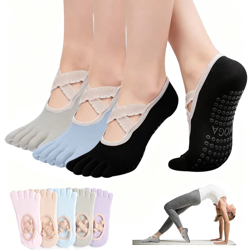 Calzini Antiscivolo da Donna per Pilates, Calze Yoga con Laccetti in Pizzo, Calzini Sportivi Traspiranti per Danza e Fitness, Ideali per Studio Pilates