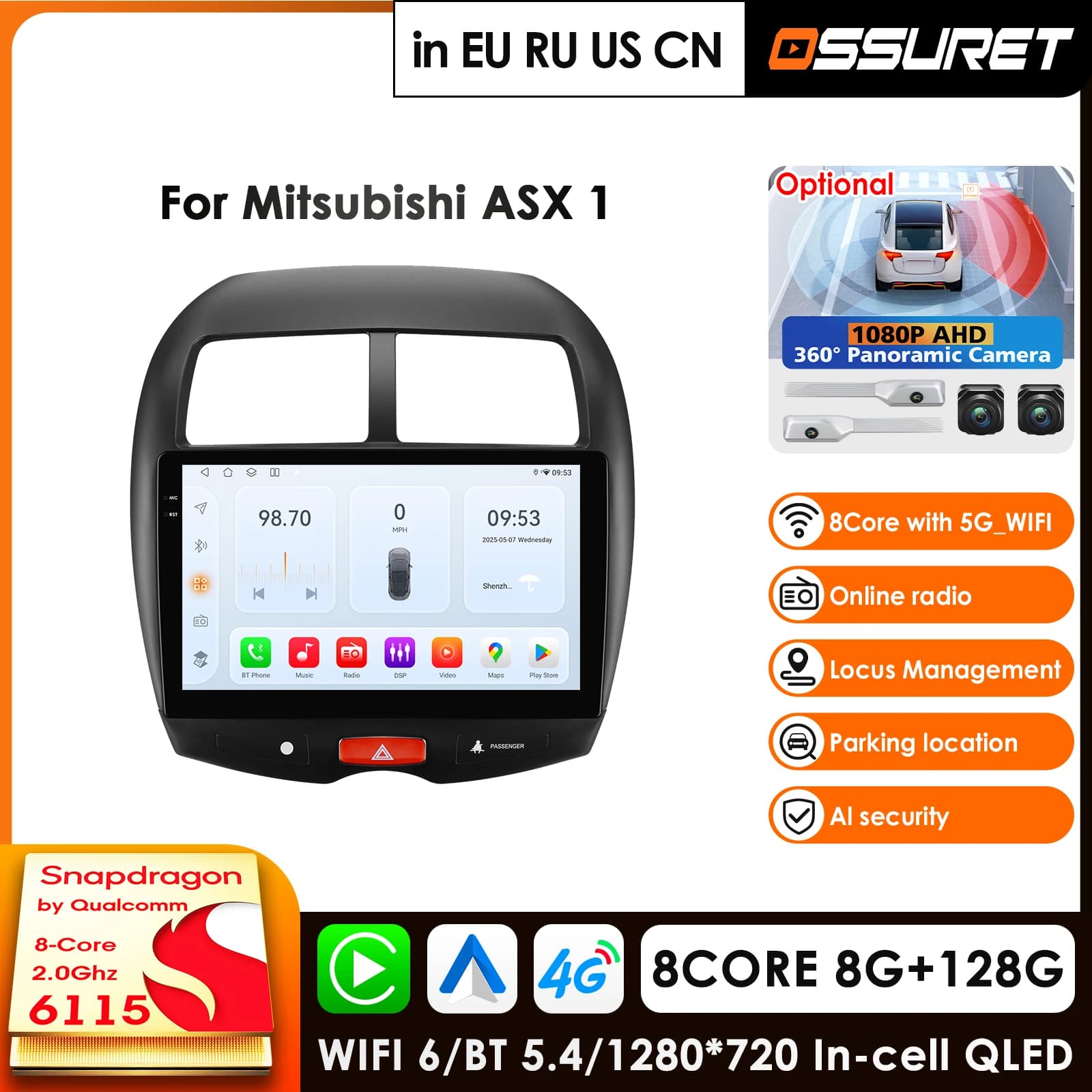 Autoradio per Mitsubishi ASX 1 2010 - 2018 Lettore Multimediale Audio CarPlay Android Auto GPS Bluetooth WIFI FM RDS Autoradio AI