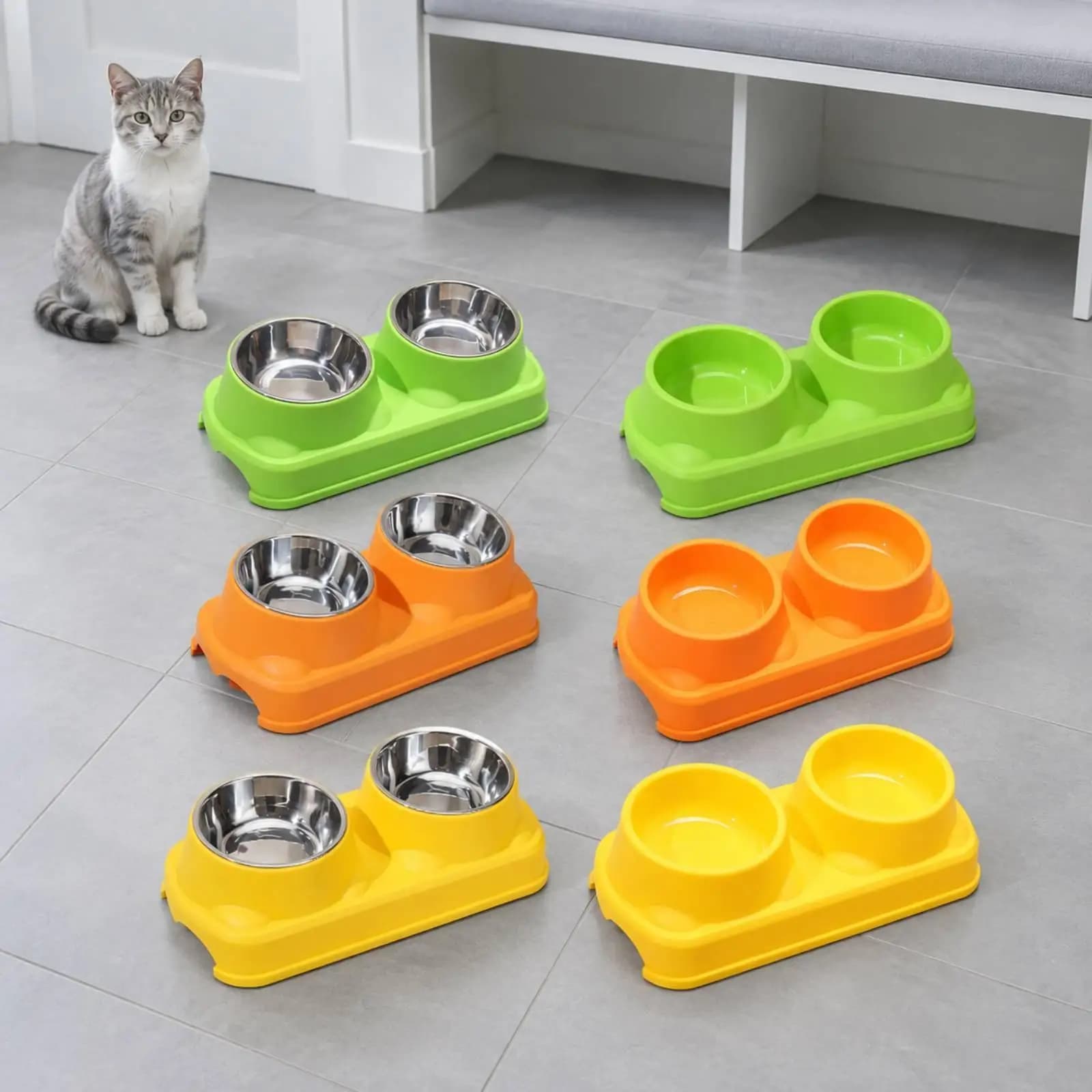 Raised Cat Food Bowls Spillproof Stainless Steel Feeder Double Pet Dishes for Indoor Cats and Small Dogs Feeding