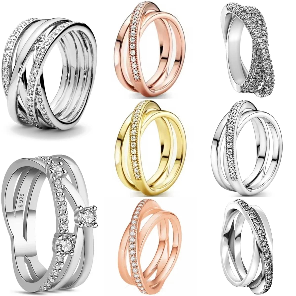 Nuovo anello in argento sterling 925 con fascia in cristallo zircone a doppio strato, gioielli impilabili, regalo per festa di fidanzamento e matrimonio