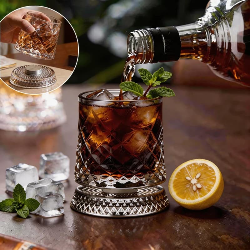 Bicchieri da Whisky Rotanti da 280ml con Base in Vetro, Bicchieri in Cristallo per Rum, Cocktail, Birra e Bevande