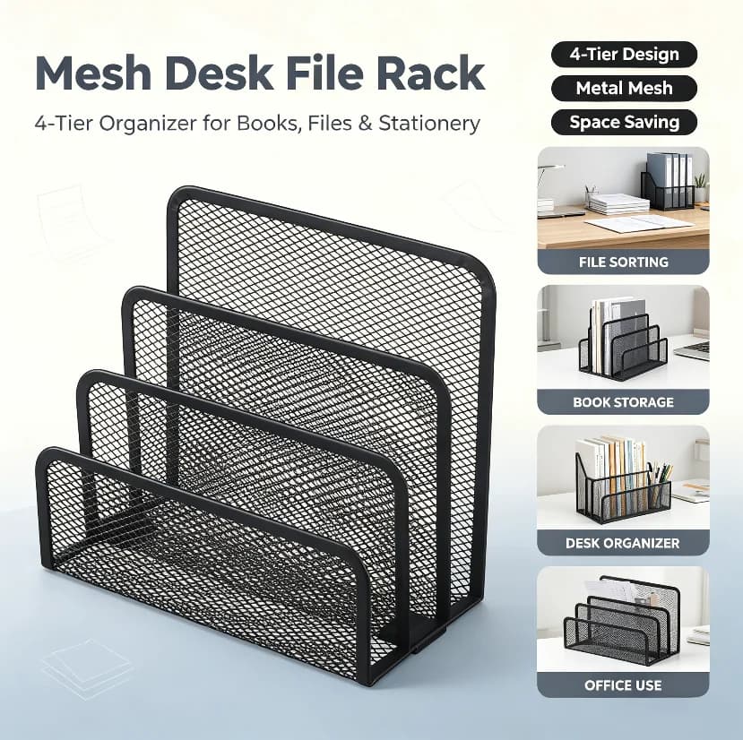 A4 Multi-Layer File Rack Metal Letter Grid Book Stand - Four Layer Data Rack Office Storage And Organizing Folder Holder