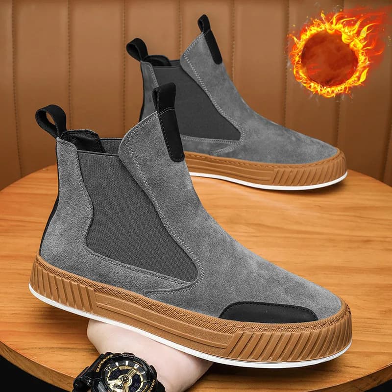 Autunno inverno caldo peluche Casual High top scarpe da uomo Designer Chelsea scarpe in pelle scamosciata moda uomo stile Punk piattaforma stivali maschili neve