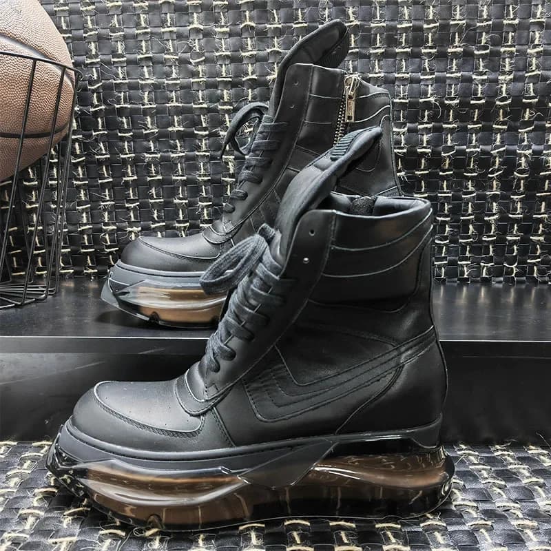 Uomo Donna Stivali Caviglia Scarpe da moto in vera pelle Piattaforma Suola spessa Aumenta High Street Vintage Sneakers di lusso Owens