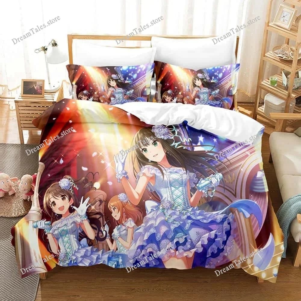 THE IDOLM@STER Cinderella Girls Starlight Stage - Set Copripiumino e Federe, Set Biancheria da Letto, Copripiumino Matrimoniale, Tessili per la Casa