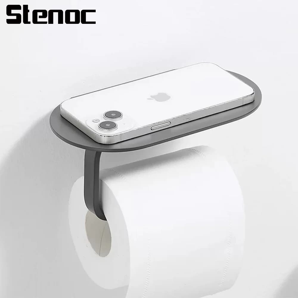 Portarotolo da Bagno in Acciaio Inox Stenoc, Supporto per Carta Igienica da Parete Multifunzione con Mensola Porta Telefono e Scaffale Portaoggetti