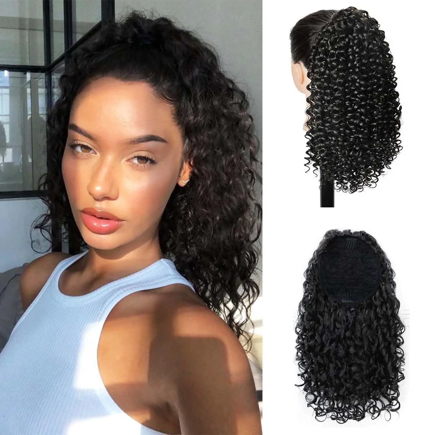 10inch Short Afro Kinky Curly Ponytail Hair Piece for Women Synthetic Hair Extension Afro Curly Drawstring Ponytail Hairpieces