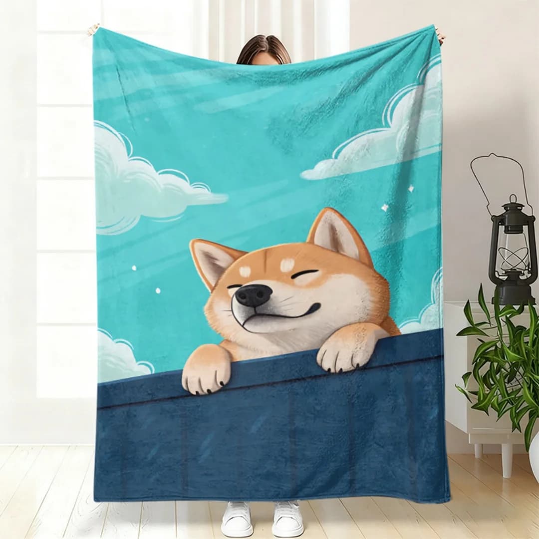 Morbida Coperta in Flanella con Motivo Shiba Inu, Plaid per Divano, Camera da Letto, Ufficio, Calda e Confortevole per Uso Domestico