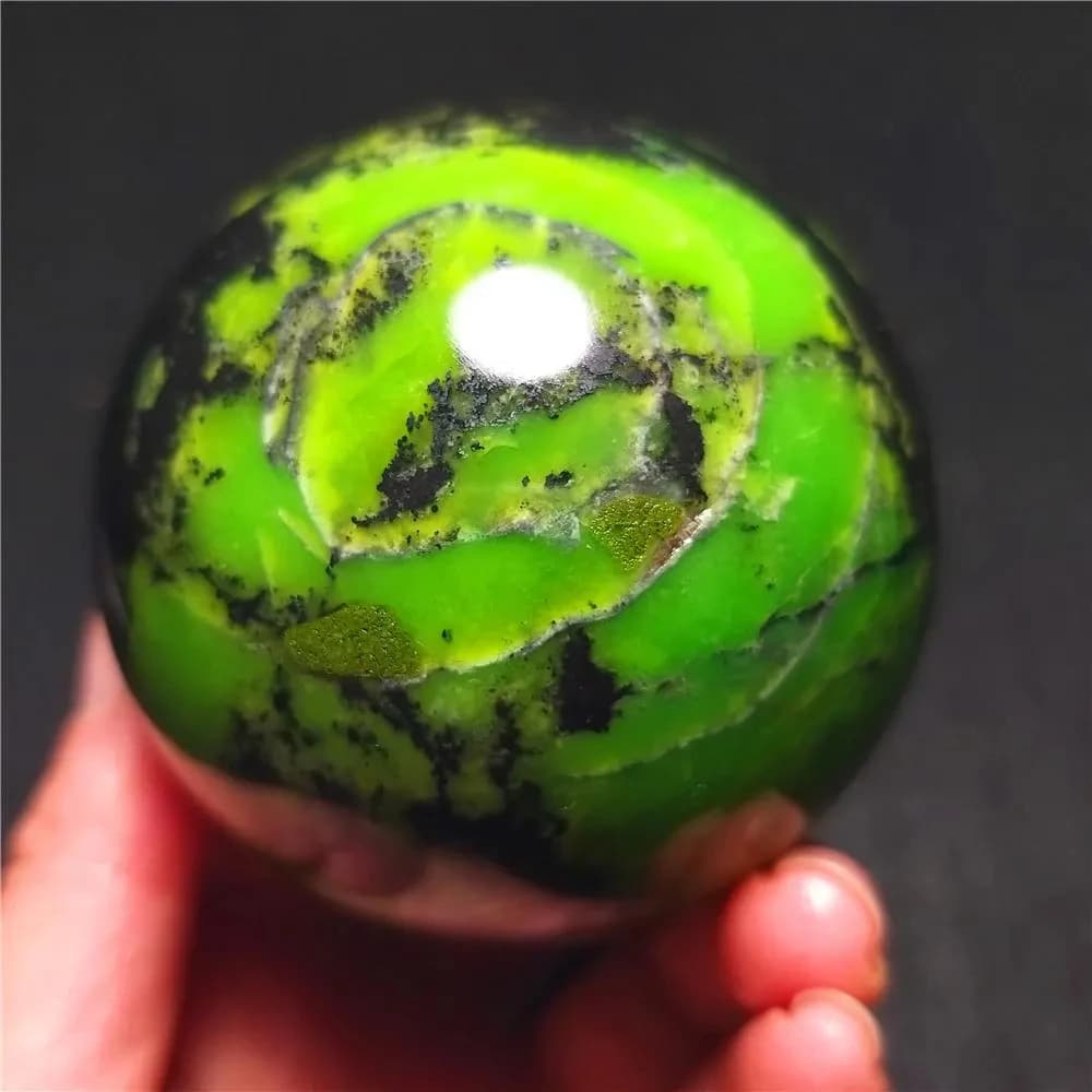 Sfera di cristallo di opale verde da 1 pezzo - Sfera di pietra naturale con texture venata nera, decorazione per la casa e l'ufficio, regali ideali per le vacanze