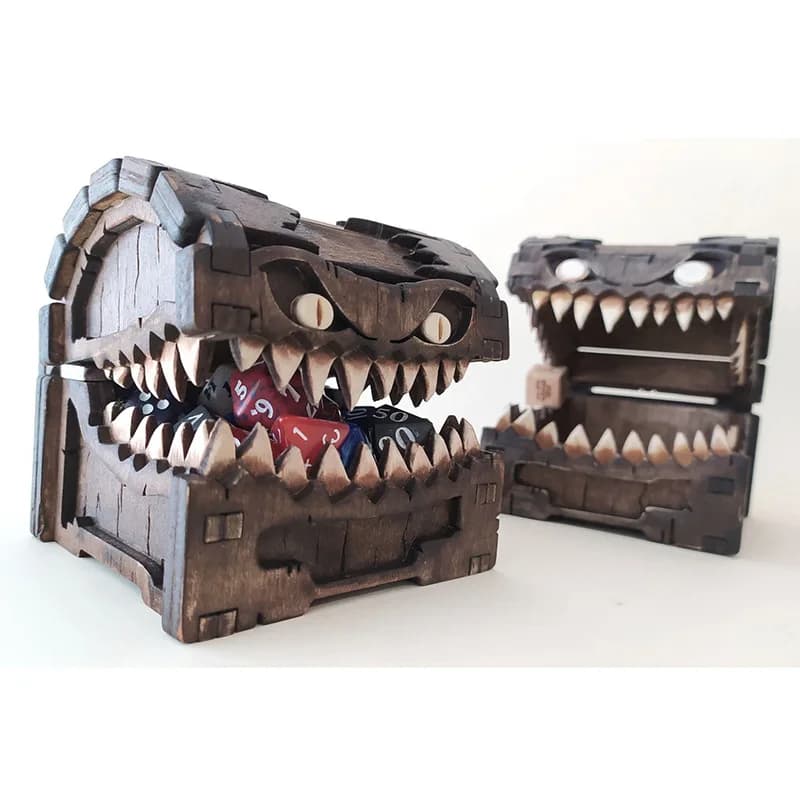 Mimic Chest for Dungeons and Dragons Tower Tray dadi incisi in legno portatile pieghevole Terror Monster Craft decorazione accessorio