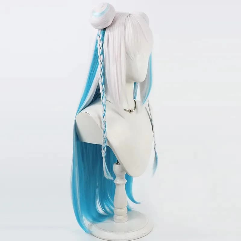 Synthetic Hair Cosplay Wigs With Buns Anime Virtual YouTuber Lize Helesta 90cm WhiteMixed Blue Wig Heat Resistantx,5;d'2.y;8'