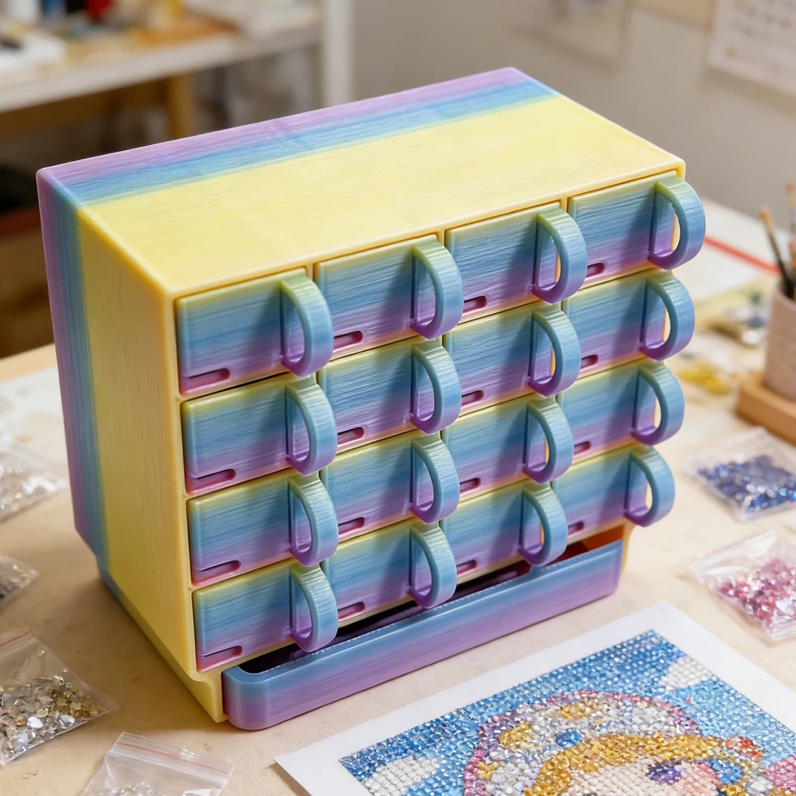 Contenitore Portatile in Plastica per Diamond Painting, Scatola Porta Perline con 16 Scomparti, Scatola per Ricamo e Diamond Painting a Colori