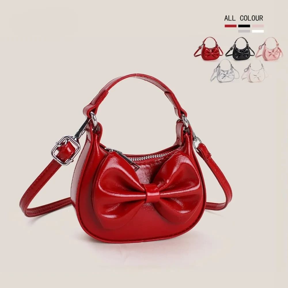 Borsa a Tracolla per Ragazze con Design a Nastro, Borsetta Impermeabile da Principessa, Portamonete Leggero in Tinta Unita