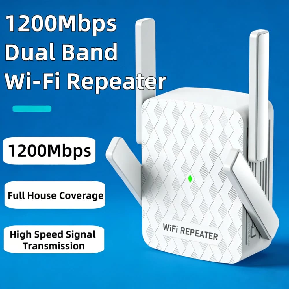 Nuovo Ripetitore WiFi 1200Mbps 5Ghz Dual Band, Amplificatore di Segnale Wi-Fi 2.4G&5GHz, Estensore di Rete a Lungo Raggio